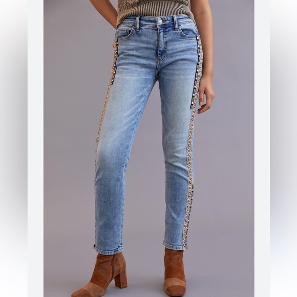 Anthropologie Pilcro Embroidered Seam Eclectic Jeans Slim Boyfriend Crop Size 29 - Picture 1 of 8